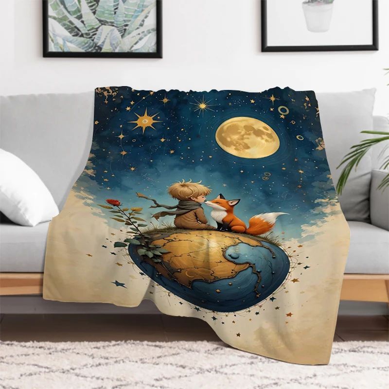 The Little Prince Cartoon Throw Blanket Soft Microfiber Bedding for Winter Picnic Plaid Print King Size