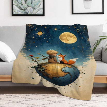 The Little Prince Cartoon Throw Blanket Soft Microfiber Bedding for Winter Picnic Plaid Print King Size