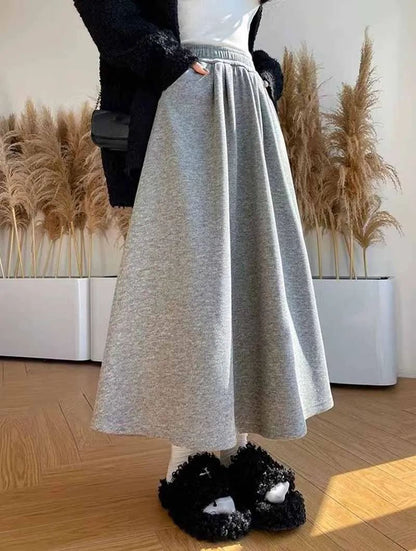 Smvp High Quality Knitted Long Skirt Women Autumn Winter Thick Warm A-Line Skirt Female Solid Casual Wild High Waist Skirts