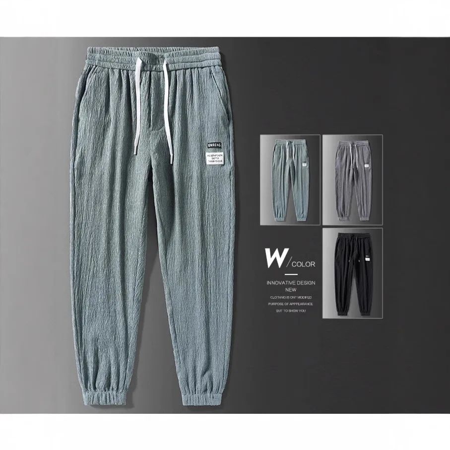 Summer Men's Thin Loose Sports Pants Breathable Casual Sweatpants Comfortable Wide Leg Harlan Nine Points Lightweight Trousers
