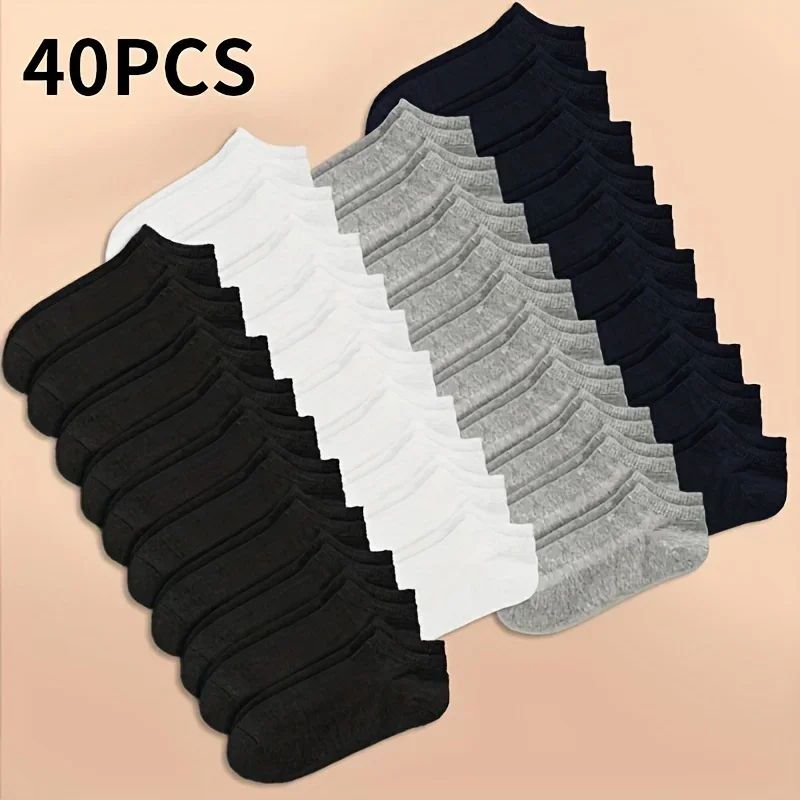 10 or 20 or 40 Pairs Unisex Solid Cotton Socks Men Women Low Cut Ankle Socks Bulk Black White Grey Socks Soft Lightweight