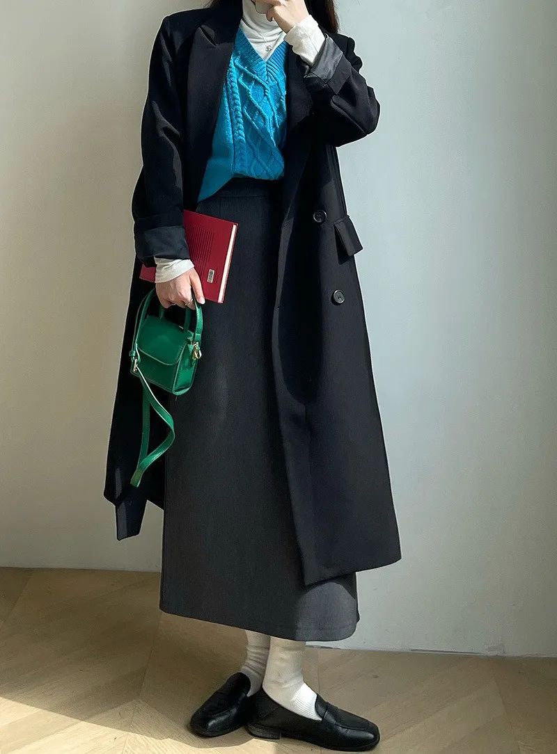 Sweater Coat Skirts 2024 Autumn and Winter New Gray Back Slit Suit Skirt Skirt