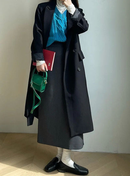 Sweater Coat Skirts 2024 Autumn and Winter New Gray Back Slit Suit Skirt Skirt