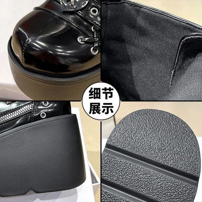 New Gothic Style Platform Vampire Cosplay Women Mid-calf Boots 2024 Winter Wedges Comfy Women Motorcycle Boots Shoes