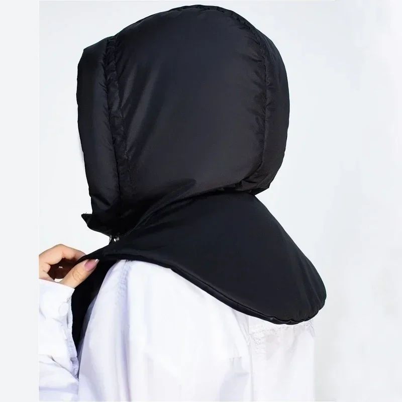Chapéus com capuz de penas ultraleves de inverno para mulheres e homens Cachecol de anel quente Balaclava Chapéu de pescoço com zíper Cachecol de casaco com cordão Top curto