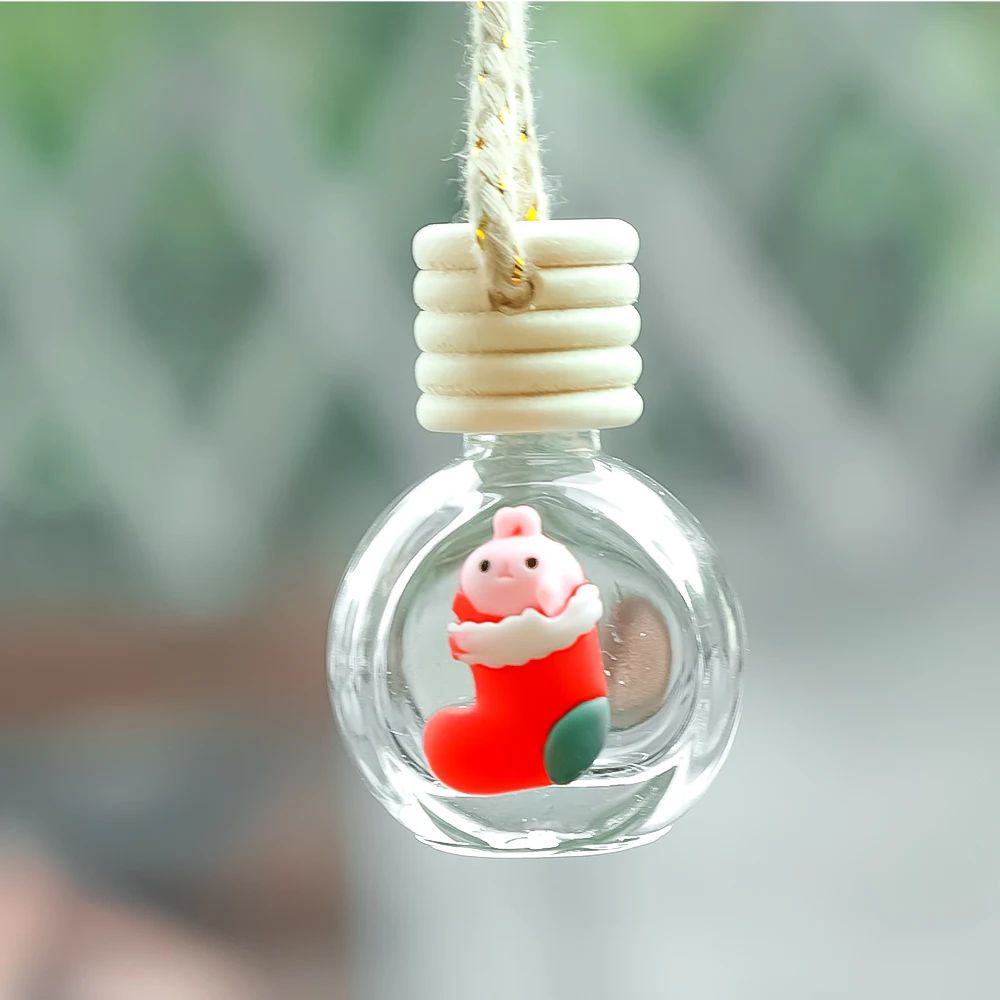 Pingente de Frasco de Perfume de 10ml Decoração de Espelho Retrovisor de Carro de Natal Frasco de Vidro Vazio Frasco de Óleo Essencial para Aromaterapia