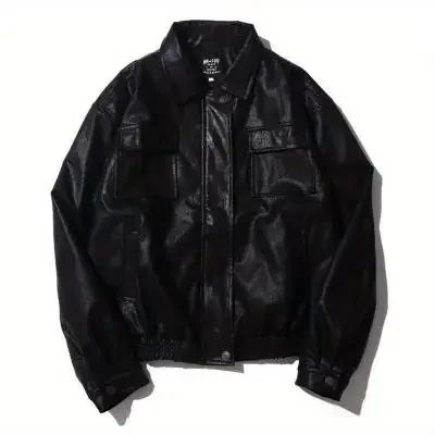 Motorcycle Leather Jacket Men Bomber Pilot Retro Loose Pu Short Coat Japanese Casual Streetwear Multi Pocket Trend Outwear New