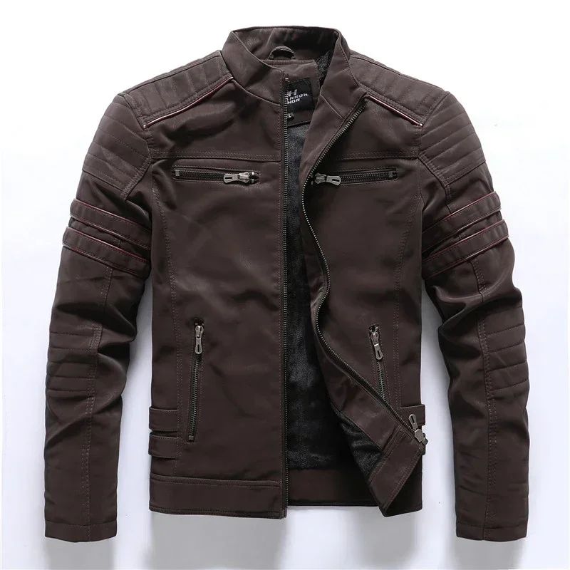 Casual Motorcycle Winter Men Winter Brand Leather Jacket Inner Fleece PU Coat Faux Leather Jackets Mens Clothing Streetwear