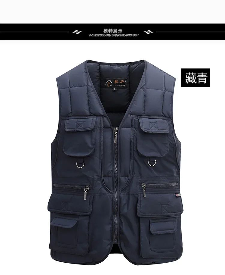 Jaqueta Colete Masculino de Inverno Grosso Quente com Vários Bolsos, Colete de Pesca de Caça, Colete Tático Masculino ao Ar Livre, Casacos Quentes Sem Mangas com Zíper