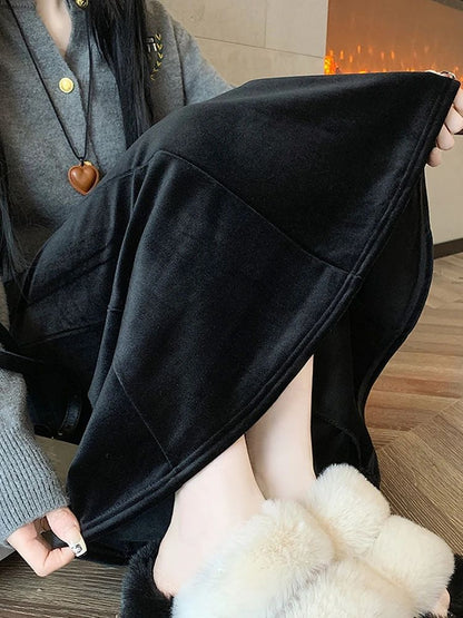 Elastic Velvet Long Black Skirts Women 2025 Casual Korean Fashion Y2k Clothes Mid Length Elegant High Waist Harajuku Maxi Skirt
