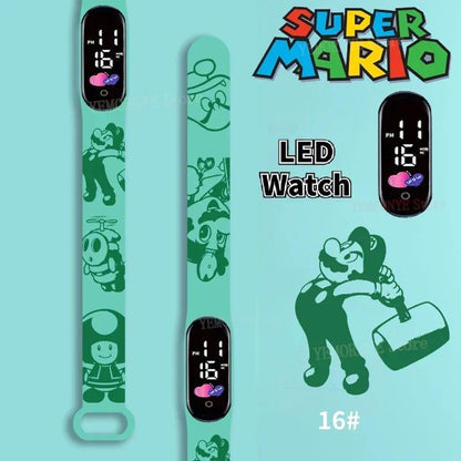 Mario Bros Children's Watches Action Figures Luigi Princess Peach Yoshi Bowser kids Sport Wristband Waterproof Digital Watch Toy