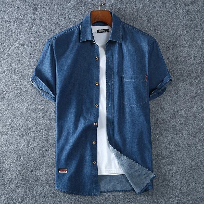 Plus Size L-5XL 6XL 7XL 8XL Men's Cotton Thin Denim Shirts New Summer Short Sleeves High Quality Men Cotton Casual Jean Shirts