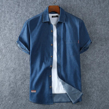 Plus Size L-5XL 6XL 7XL 8XL Men's Cotton Thin Denim Shirts New Summer Short Sleeves High Quality Men Cotton Casual Jean Shirts