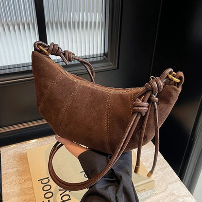 Velvet Material 2025 High Quality Zipper Shoulder Bag Solid Color Simple Fashionable Crossbody Bag Soft Western Style Handbag