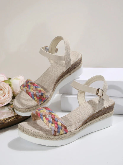 Summer Women's High Heel Sandals Heel Large Size Colorful Braided Rope Sandalias De Mujer Outdoor Versatile Zapatillas De Mujer