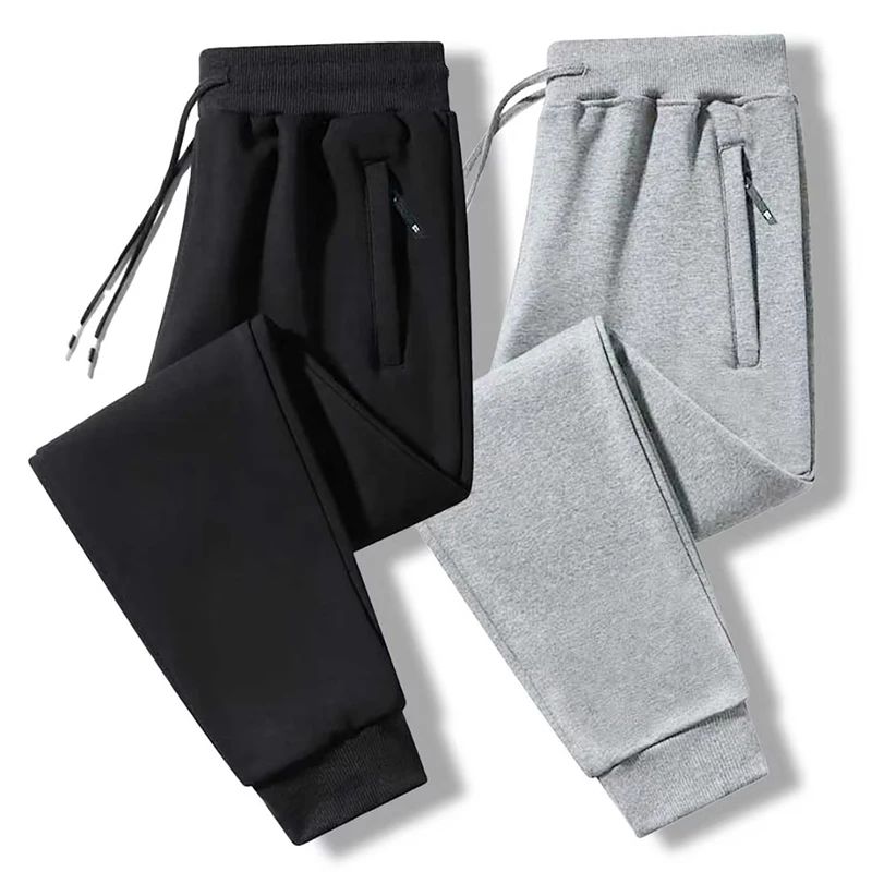 2025 Male Elastic Waist Soft Warm Casual Ankle Band Zipper Pockets Trousers Men Drawstring Pants Loose Spring Fall Sweatpants