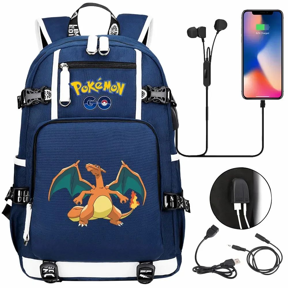 New Eevee Charizard USB Teenagers Schoolbags Women Men Laptop Travel Backpack Girl Boys Kids School Book Bags