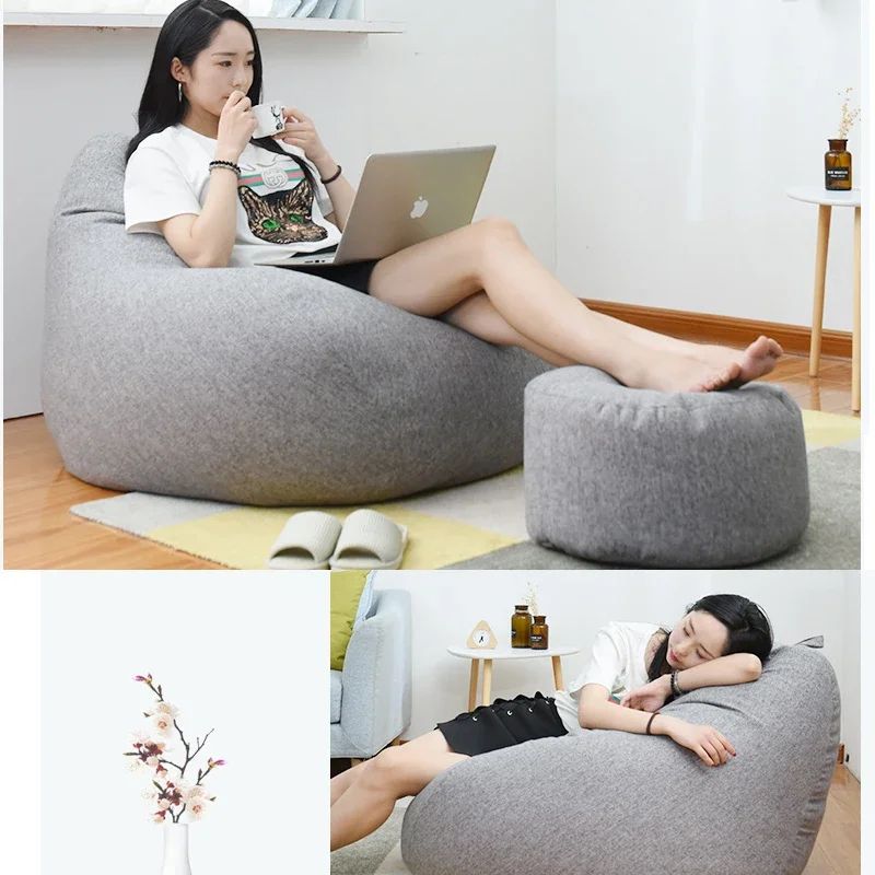 Large Bean Bag Lazy Seat Chair Sofa Cover Couch Soft Fluffy Breathable Adult Child Tatami Living Room Decorative Outdoor