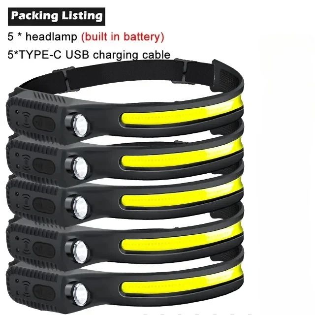 1-10PCS LED Indication Headlamp Rechargeable Head Flashlight 1200mah Built in Battery Outdoor Camping Fishing Headlight Lantern