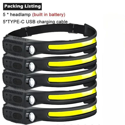 1-10PCS LED Indication Headlamp Rechargeable Head Flashlight 1200mah Built in Battery Outdoor Camping Fishing Headlight Lantern