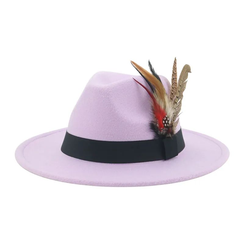Chapéu Fedora Inverno Feminino Chapéus Masculinos Chapéu de Feltro Pena Luxo Moda Casual Decoração Casamento Homens Mulheres Fedora Chapeau Femme Touca