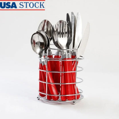 Conjunto de Talheres de Aço Inoxidável de 16 Peças com Cesto de Arame para 4 Pessoas Garfos Facas Colheres Colheres de Chá Próprio para Lava-Louças Ideal para Receber
