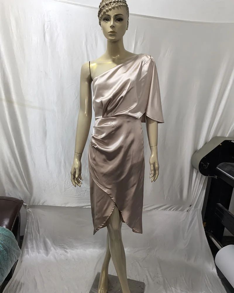 Elegant High-end Feel Women's Evening Dress Solid Color Irregular Midwaist Cross