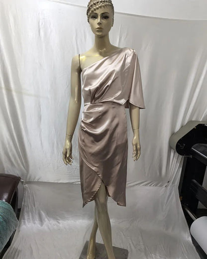 Elegant High-end Feel Women's Evening Dress Solid Color Irregular Midwaist Cross