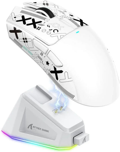 Mouse Gamer Sem Fio ATTACK SHARK X11 Base de Carregamento Sensor Gamer PixArt PAW3311 BT/2.4G Sem Fio/Com Fio Presente Adesivo Antiderrapante