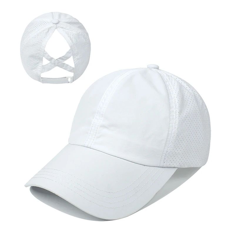 Boné de Beisebol de Verão Cor Sólida Roupa de Golfe Feminina Esporte Lazer Boné Cruzado com Rabo de Cavalo Chapéu de Malha Secagem Rápida Meio-Oco Boné Masculino com Aba Curva