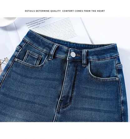 Winter Thickened Women's Mink Velvet Jeans Loose Straight Warm Soft Fleece Fashion Elastic High Waist Female Pants Black Blue