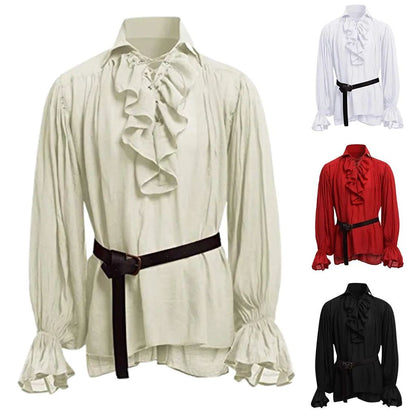 Medieval Men's Retro Performance Shirt with Belt And Puffy Sleeves Cross-Border New Style Male Fashion Historical Costume