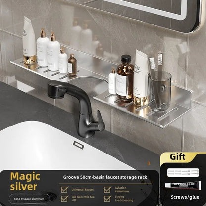 Toilet faucet storage rack, toilet sink, washbasin, wall mounted non perforated mirror front bathroom rack