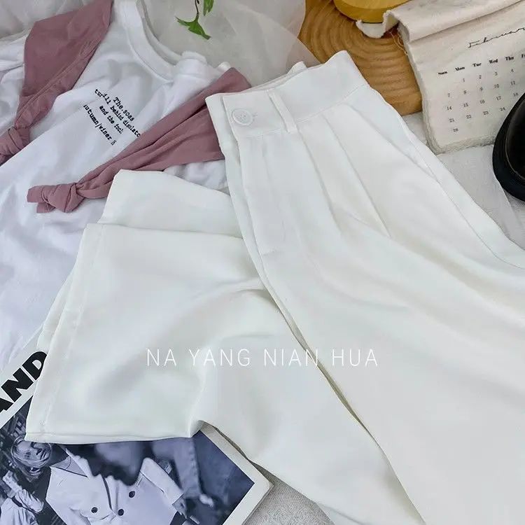 Korean High Waist Nine Point Trousers Female Fall Summer Casual Loose Office Lady Suit Pants Fashion Solid Color Work Pant New