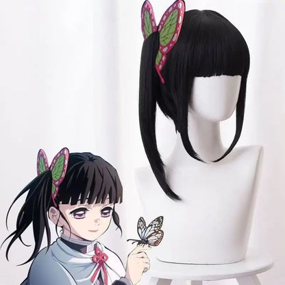 Demon Slayer Kimetsu no Yaiba Peruca Cosplay Kanao Tsuyuri Rabo de Cavalo Curto Fibra Sintética Resistente ao Calor Touca de Peruca Completa Anime