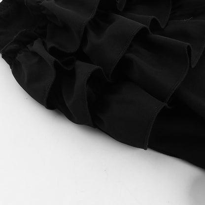 Puloru Gothic Black Bloomer Shorts Women's Summer Elastic Waist Ruffle Layered Shorts Harajuku Streetwear High Waist Bottoms