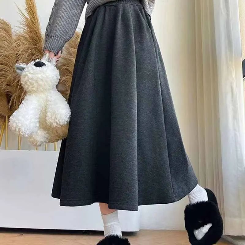 Smvp High Quality Knitted Long Skirt Women Autumn Winter Thick Warm A-Line Skirt Female Solid Casual Wild High Waist Skirts