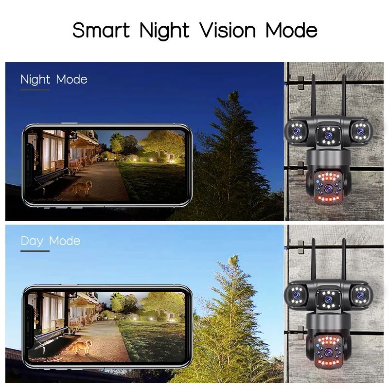 Câmera IP WiFi Externa 15MP 8K Lentes Triplas Telas Triplas Monitor de Vídeo de Segurança Visão Noturna Zoom 10X Câmeras CCTV à Prova d'Água