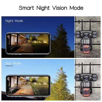 Câmera IP WiFi Externa 15MP 8K Lentes Triplas Telas Triplas Monitor de Vídeo de Segurança Visão Noturna Zoom 10X Câmeras CCTV à Prova d'Água