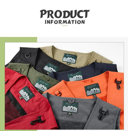 Colete Masculino de Malha com Vários Bolsos Secagem Rápida Sem Mangas Jaqueta Repórter Solto Casual Fino para Pesca Colete Masculino