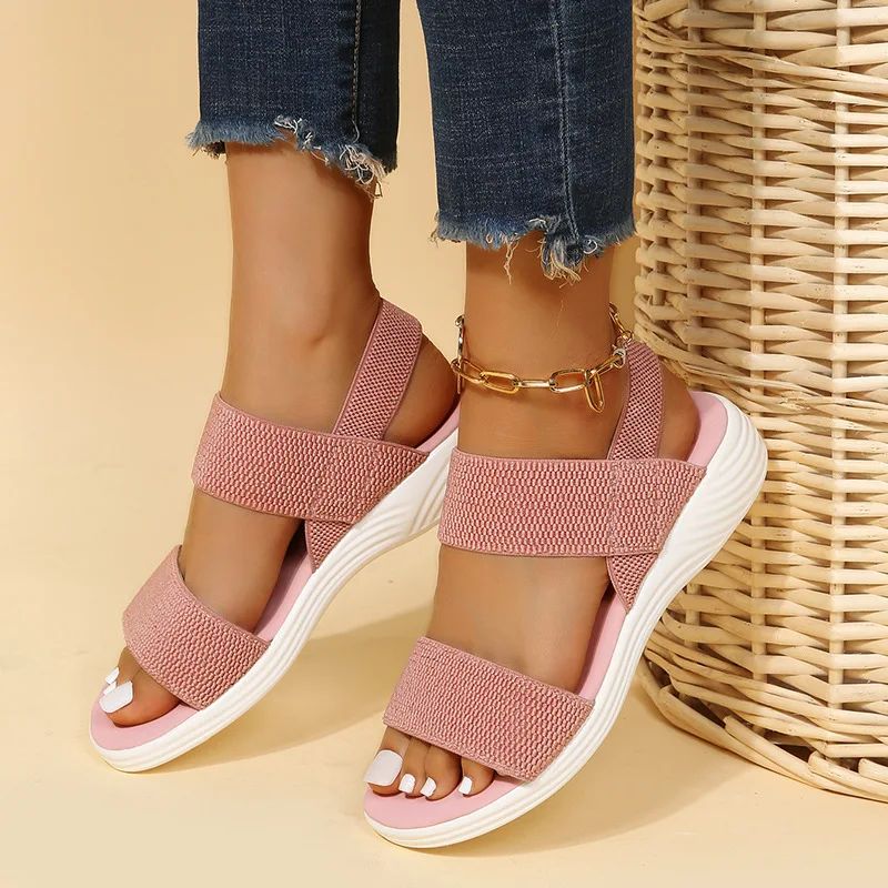 Women's Knit Elastic Cloth Wedge Sandals Slip On Lightweight Walking Sandals Women Plus Size Comfortable Summer Shoes Woman 2024