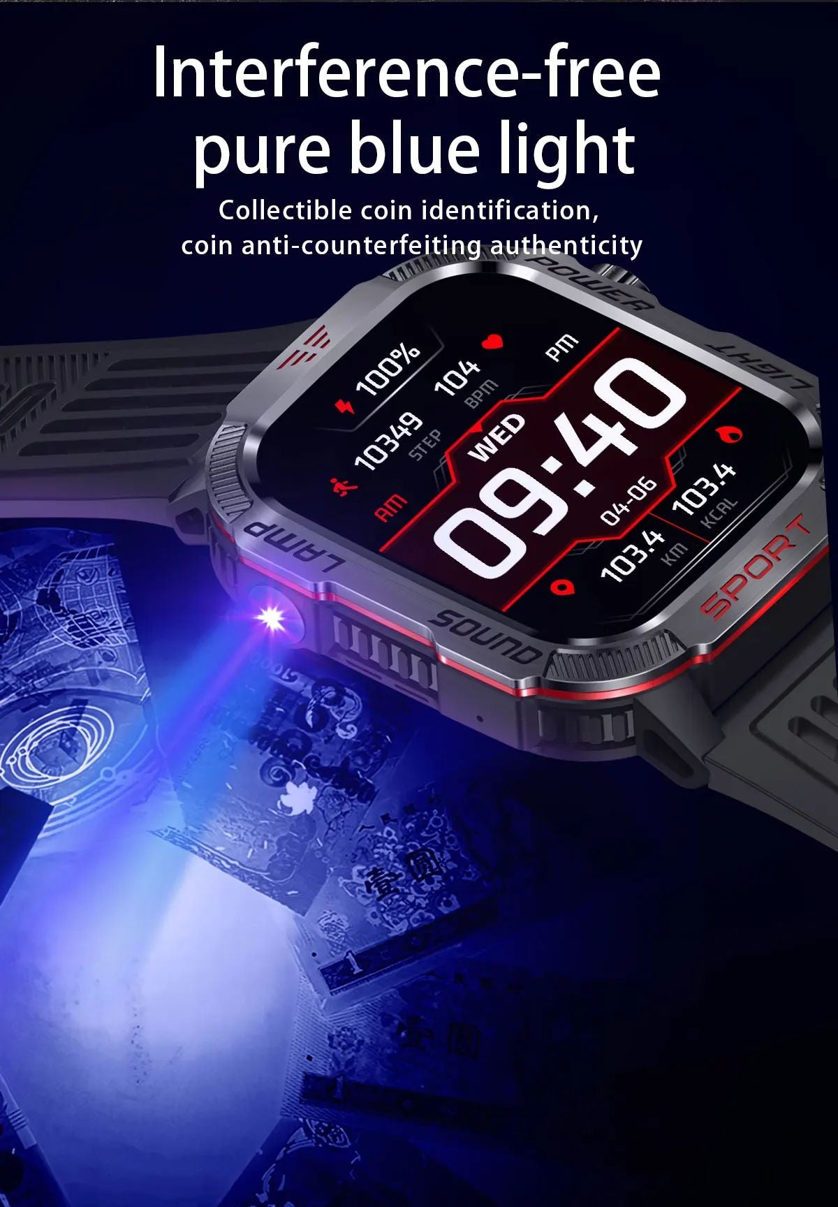 Novo relógio inteligente masculino para ambientes externos de 2,01 polegadas, à prova d'água 3ATM, bateria de 600mAh, bússola, lanterna LED, chamada Bluetooth, Smartwatch para Xiaomi