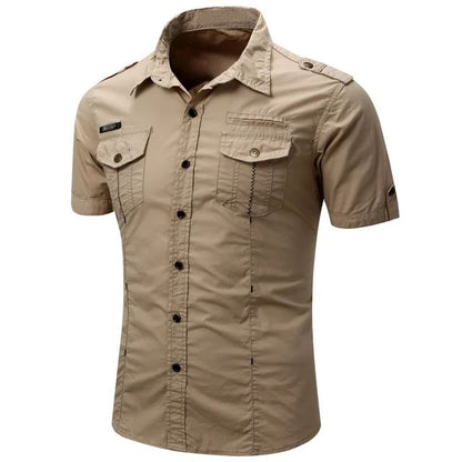 Euro Size White Short Sleeve Men's Uniform Shirt Safari Shirt Summer Casual 100% Cotton Cargo Outdoor Pocket Work Shirts for Men