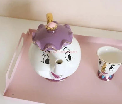Disney Teapot Cute Cartoon Beauty And The Beast Coffee Pots Mug Mrs Potts Chip Cup Tea Cup Pots One Tea Set Droshipping Desk Gif