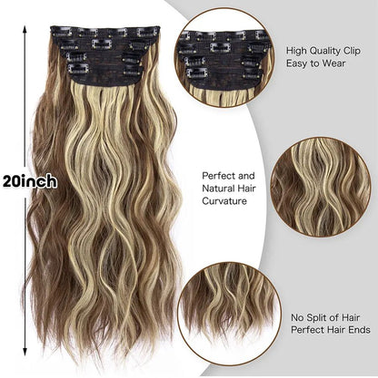 Kit 4 Peças Aplique Tic Tac Cabelo Sintético 20 Polegadas Cacheado Longo Grosso Para Mulheres Cabeça Inteira extensões de cabelo sintéticas