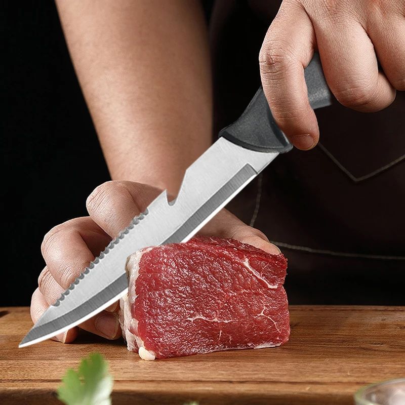 Faca Afiada para Peixe Cabo Oco de Plástico Faca de Filé de Peixe Faca de Desossar Aço Inoxidável Cutelo de Carne Descascador de Frutas de Cozinha
