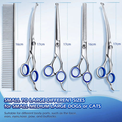 5 in 1 Professional Dogs Grooming Scissors Set Stainless Steel Dog and Cat Hair Thinning Shears with Safety Round Tip for Pet