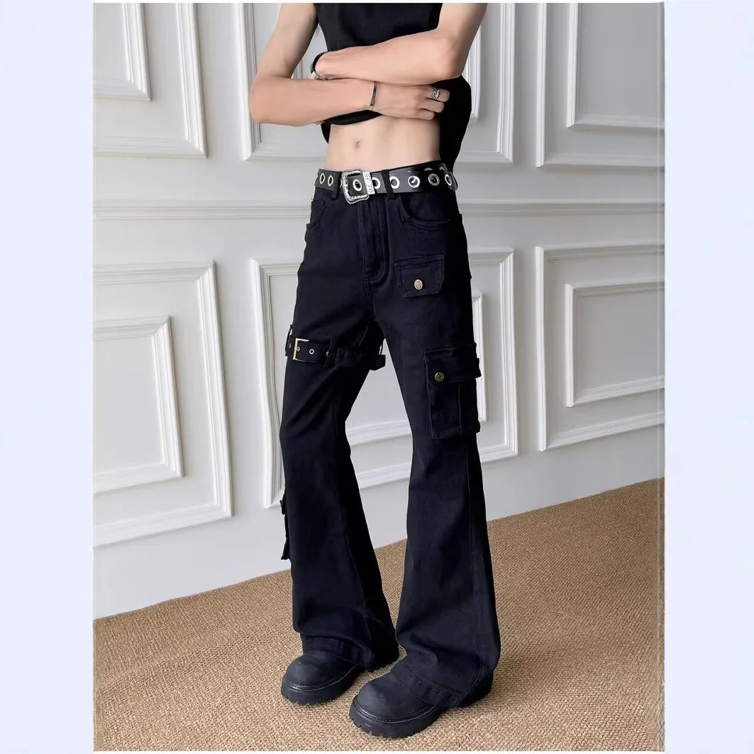 Calça Jeans Boca de Sino Masculina e Feminina, Ajustada, Estilo Fino, Casual, Fashion de Rua, da China Continental