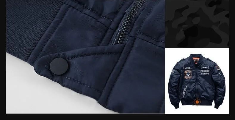Winter Hip Hop Thick Warm Jacket Men High Quality Military Motorcycle Ma-1 Aviator Pilot Coats Male Baseball Bomber Jacket