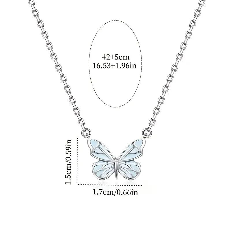 2025 Novo Colar Borboleta Feminino Simples Luz Luxuosa Moda Novo Azul Luminoso Borboleta Corrente Clavícula Presente de Festa Feminino
